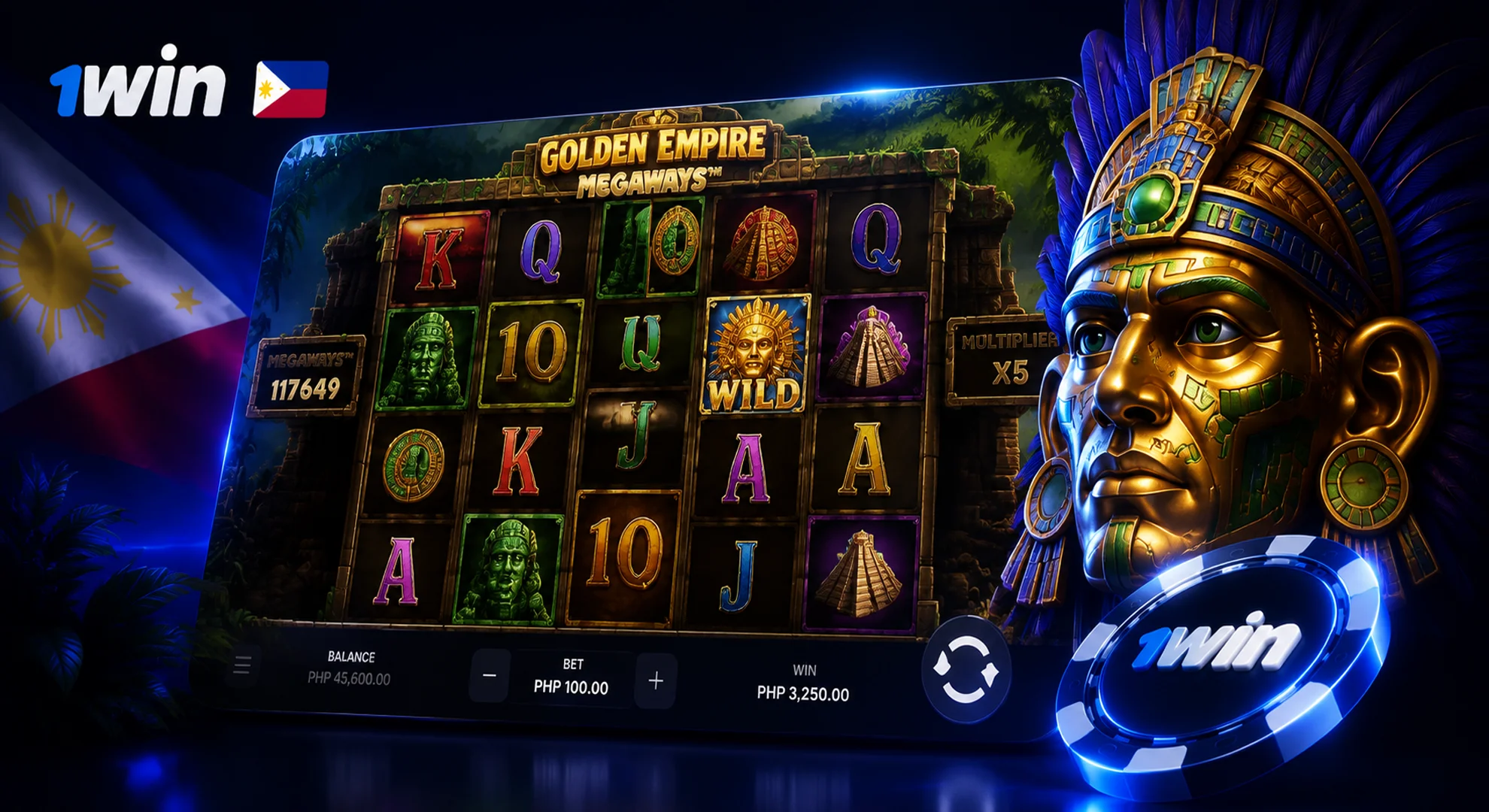 Golden Empire Megaways slot grid and wild mechanics at 1win PH