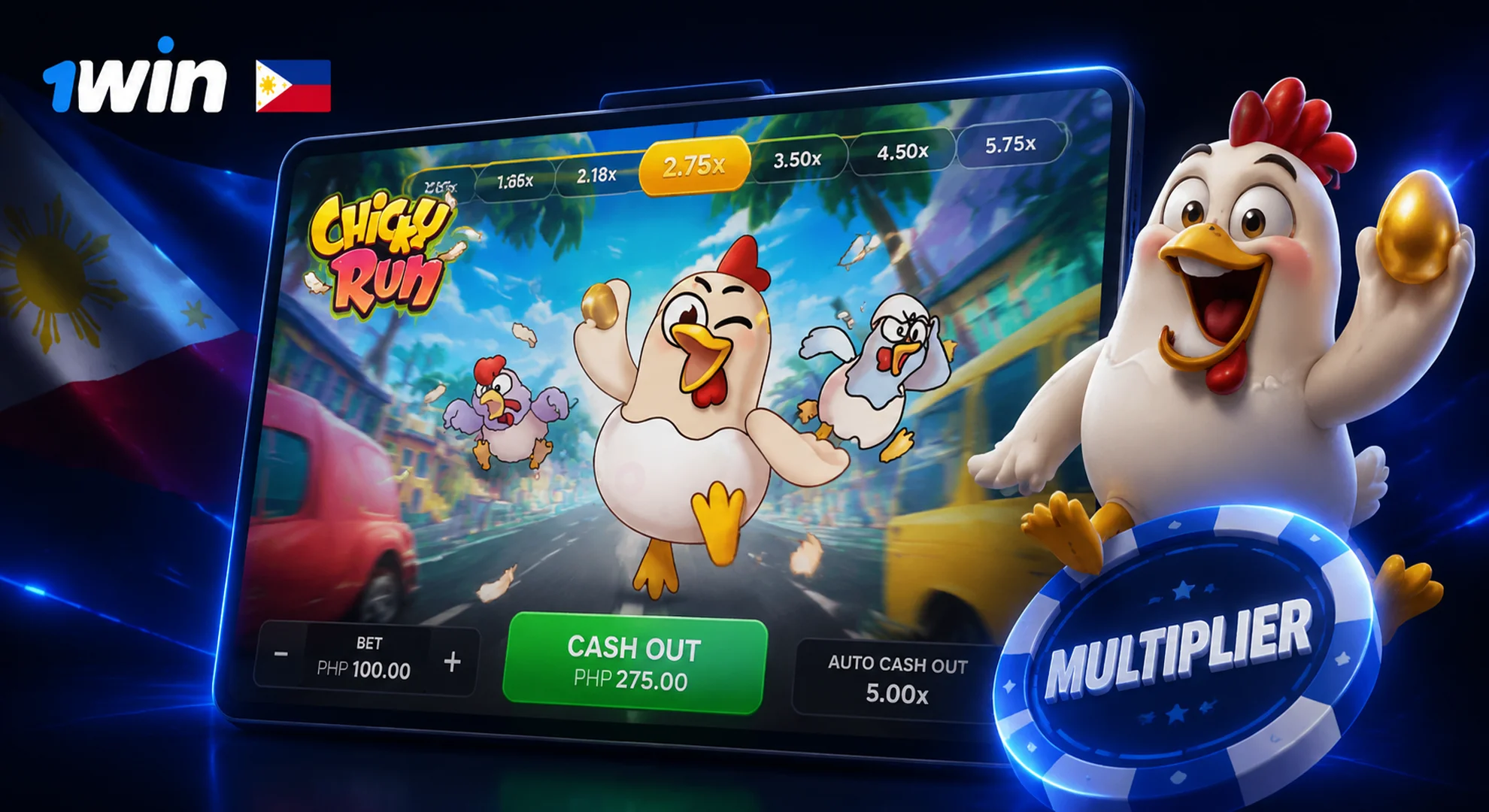 Chicky Run arcade crash game by PG Soft played on 1win Philippines