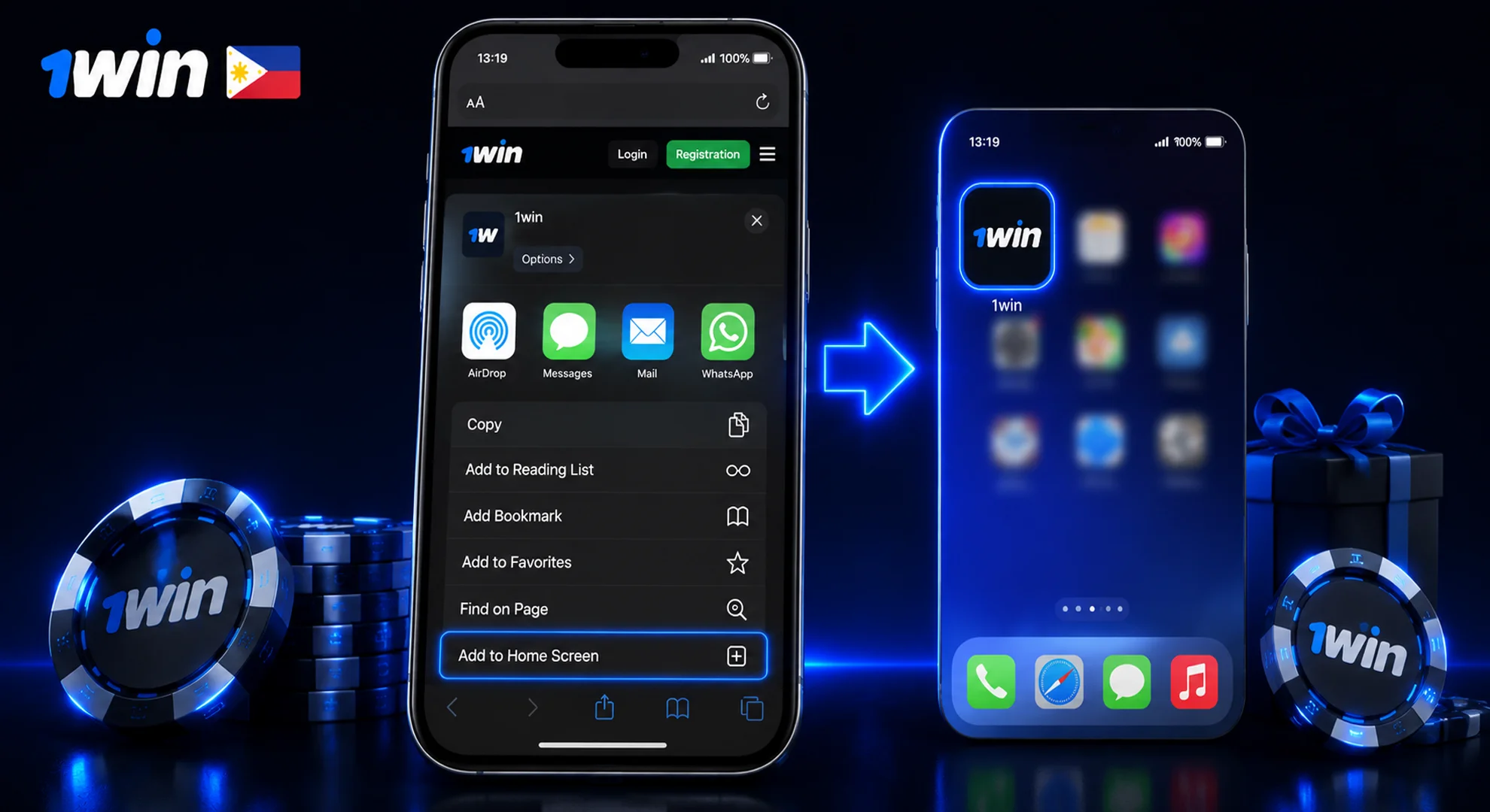 Add 1win web app shortcut to iOS home screen for quick access