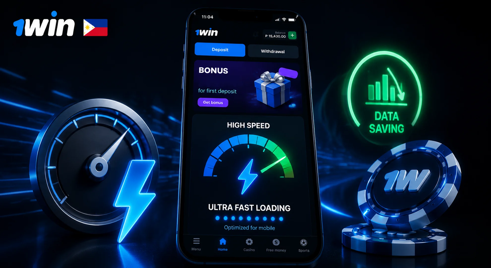 High loading speed and mobile data economy inside 1win original app